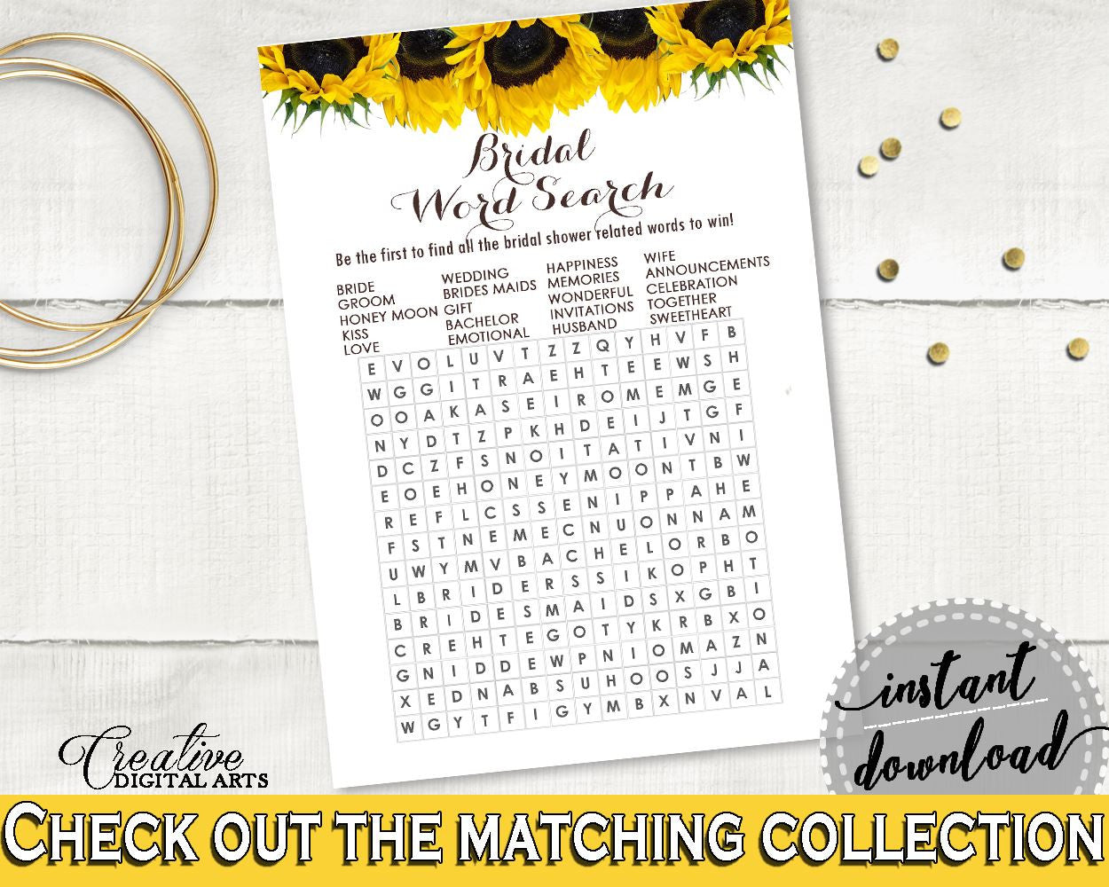 Word Search Bridal Shower Word Search Sunflower Bridal Shower Word Search Bridal Shower Sunflower Word Search Yellow White pdf jpg SSNP1 - Digital Product