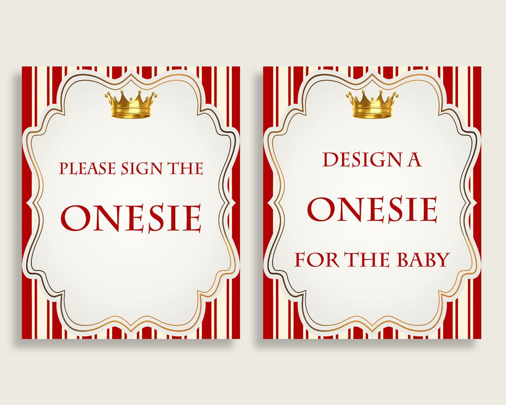 Red Gold Please Sign The Onesie Sign and Design A Onesie Sign Printables, Prince Boy Baby Shower Decor, Instant Download, Crown 92EDX
