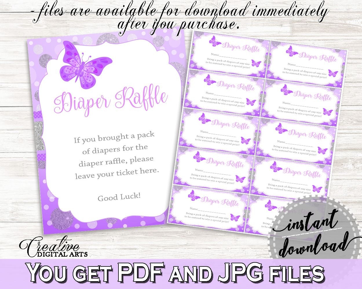 Diaper Raffle Baby Shower Diaper Raffle Butterfly Baby Shower Diaper Raffle Baby Shower Butterfly Diaper Raffle Purple Pink prints 7AANK - Digital Product