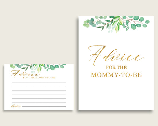 Greenery Advice For Mommy To Be Cards & Sign, Printable Baby Shower Green Gold Advice For New Parents, Instant Download, Most Popular Y8X33