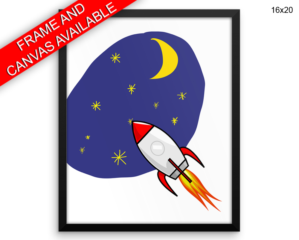 Rocket Space Print, Beautiful Wall Art with Frame and Canvas options available Nursery Decor