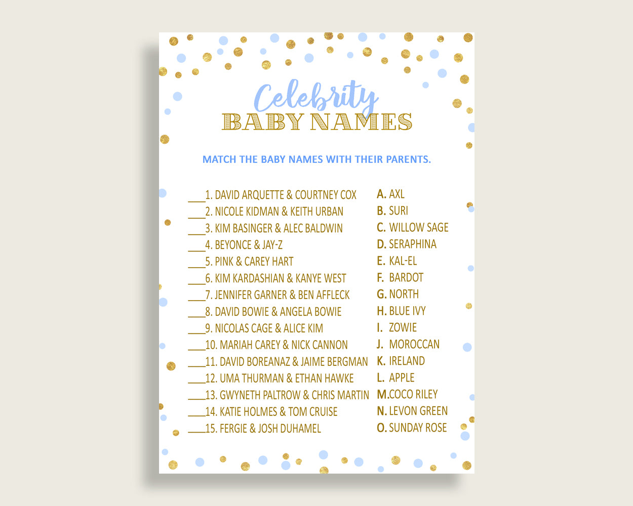 Celebrity Baby Names Baby Shower Celebrity Baby Names Confetti Baby Shower Celebrity Baby Names Blue Gold Baby Shower Confetti cb001