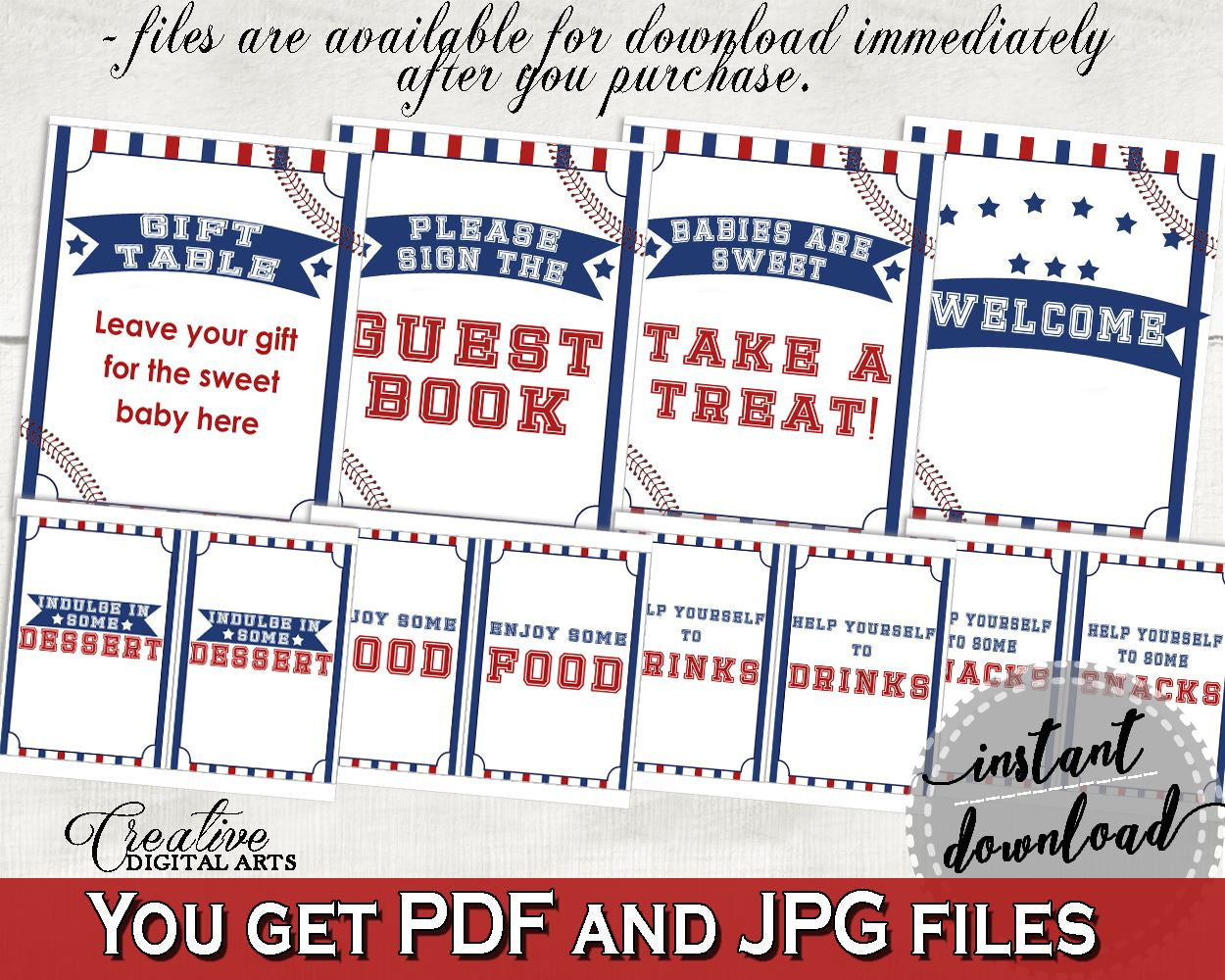 Table Signs Baby Shower Table Signs Baseball Baby Shower Table Signs Baby Shower Baseball Table Signs Blue Red instant download YKN4H - Digital Product