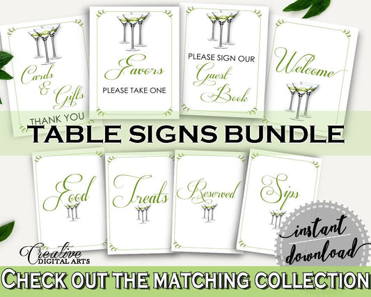 Table Signs Bridal Shower Table Signs Modern Martini Bridal Shower Table Signs Bridal Shower Modern Martini Table Signs Green White ARTAN - Digital Product