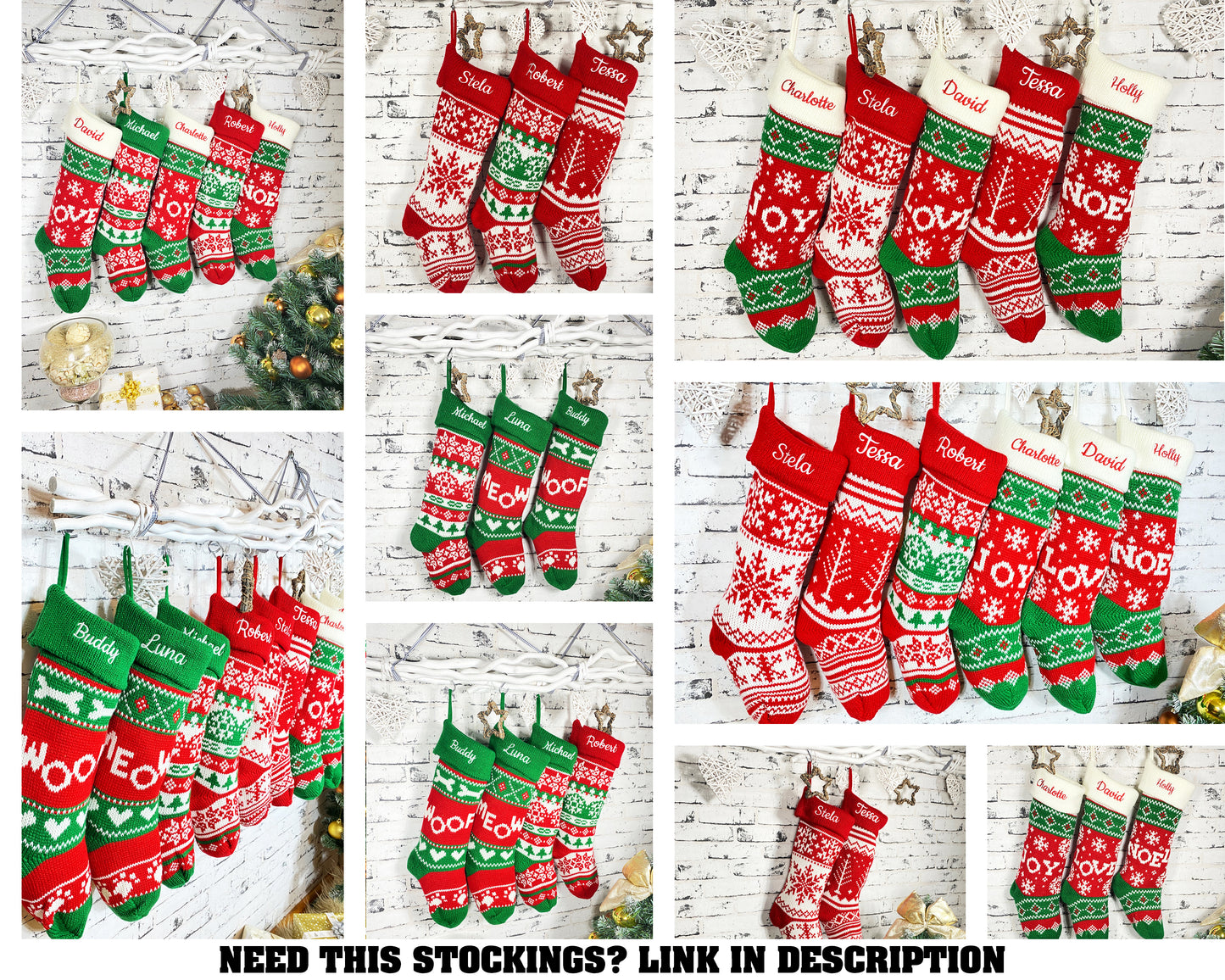 Knitted Holiday Stockings, Personalized Stockings, Embroidered Stocking, Christmas Stockings, Christmas Gift, Custom Stocking, Cable Knitted