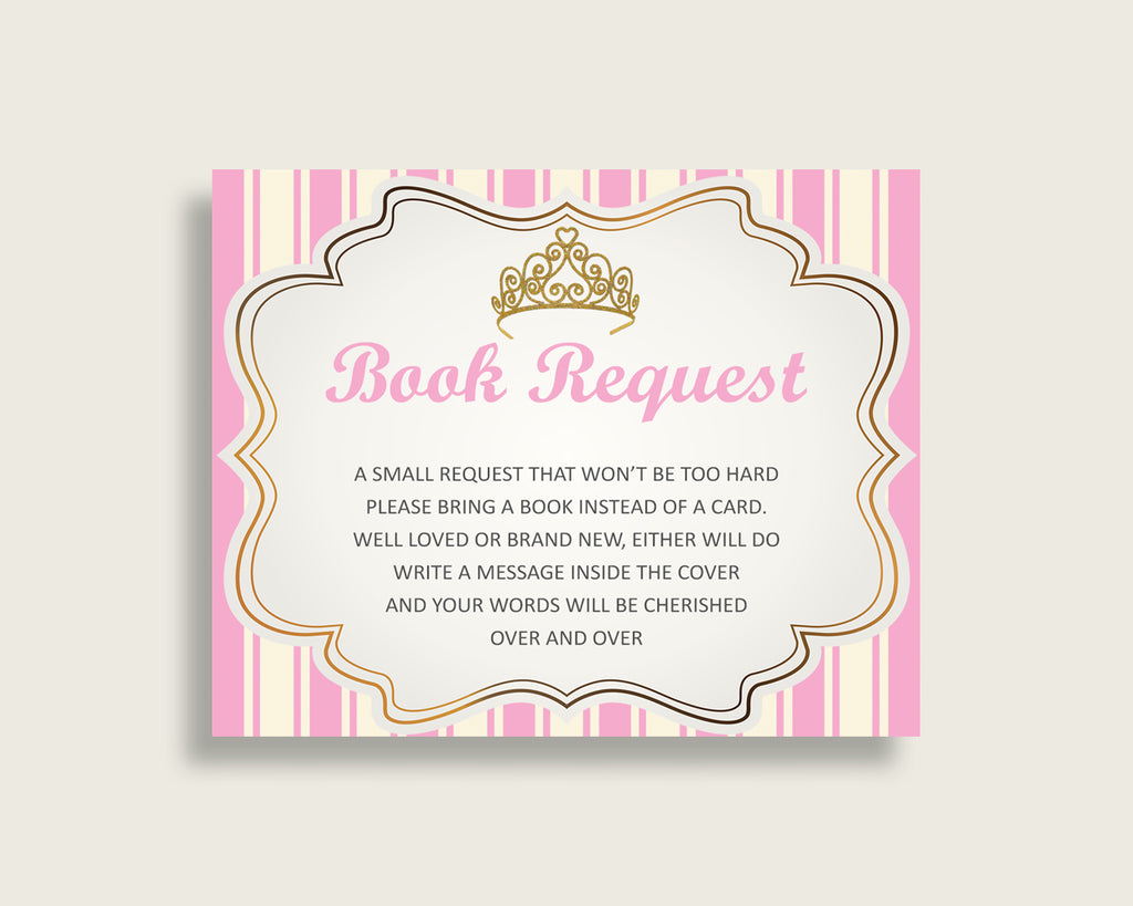 Royal Princess Baby Shower Bring A Book Insert Printable, Girl Pink Gold Book Request, Royal Princess Books For Baby, Book Instead Of rp002