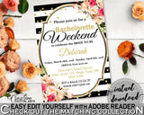 Flower Bouquet Black Stripes Bridal Shower Bachelorette Weekend Invitation Editable in Black And Gold, editable invitation, prints - QMK20 - Digital Product