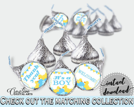 Hershey Kisses, Rubber Duck Blue Baby Shower Boy Theme in Blue And Mint, envelopes seals, yellow duck, bridal shower idea, prints - rd002 - Digital Product