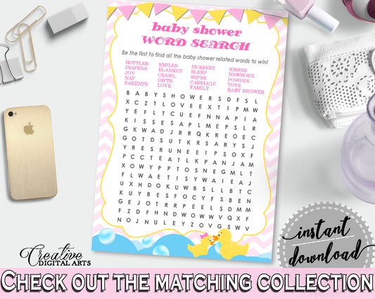 Word Search Baby Shower Word Search Rubber Duck Baby Shower Word Search Baby Shower Rubber Duck Word Search Purple Pink party decor rd001