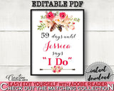 Bohemian Flowers Bridal Shower Days Until I Do in Pink And Red, wedding count down, floral boho, prints, digital print, party décor - 06D7T - Digital Product