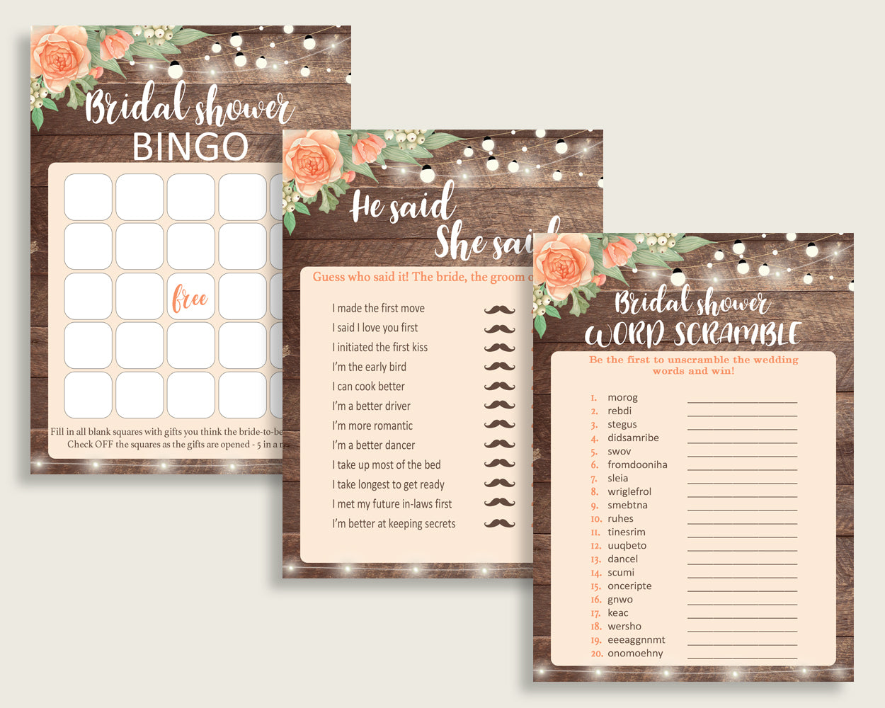 Games Bridal Shower Games Rustic Bridal Shower Games Bridal Shower Flowers Games Brown Beige party decor paper supplies party plan pdf SC4GE