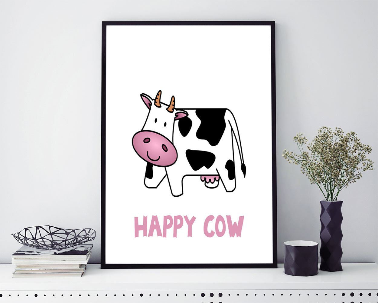 Wall Decor Cow Printable Happy Prints Cow Sign Happy Nursery Art Happy Nursery Print Cow Printable Art Cow milk - Digital Download