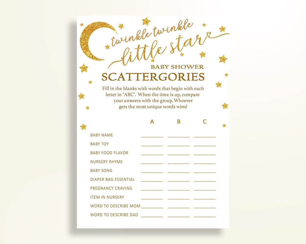 Scattergories Baby Shower Scattergories Stars Baby Shower Scattergories Baby Shower Stars Scattergories Gold White digital print pdf RKA6V - Digital Product