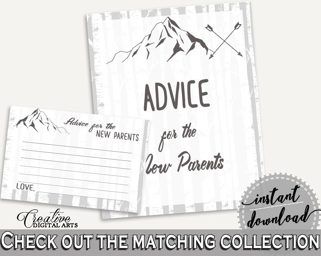 Advice Cards Baby Shower Advice Cards Adventure Mountain Baby Shower Advice Cards Gray White Baby Shower Adventure Mountain Advice S67CJ - Digital Product