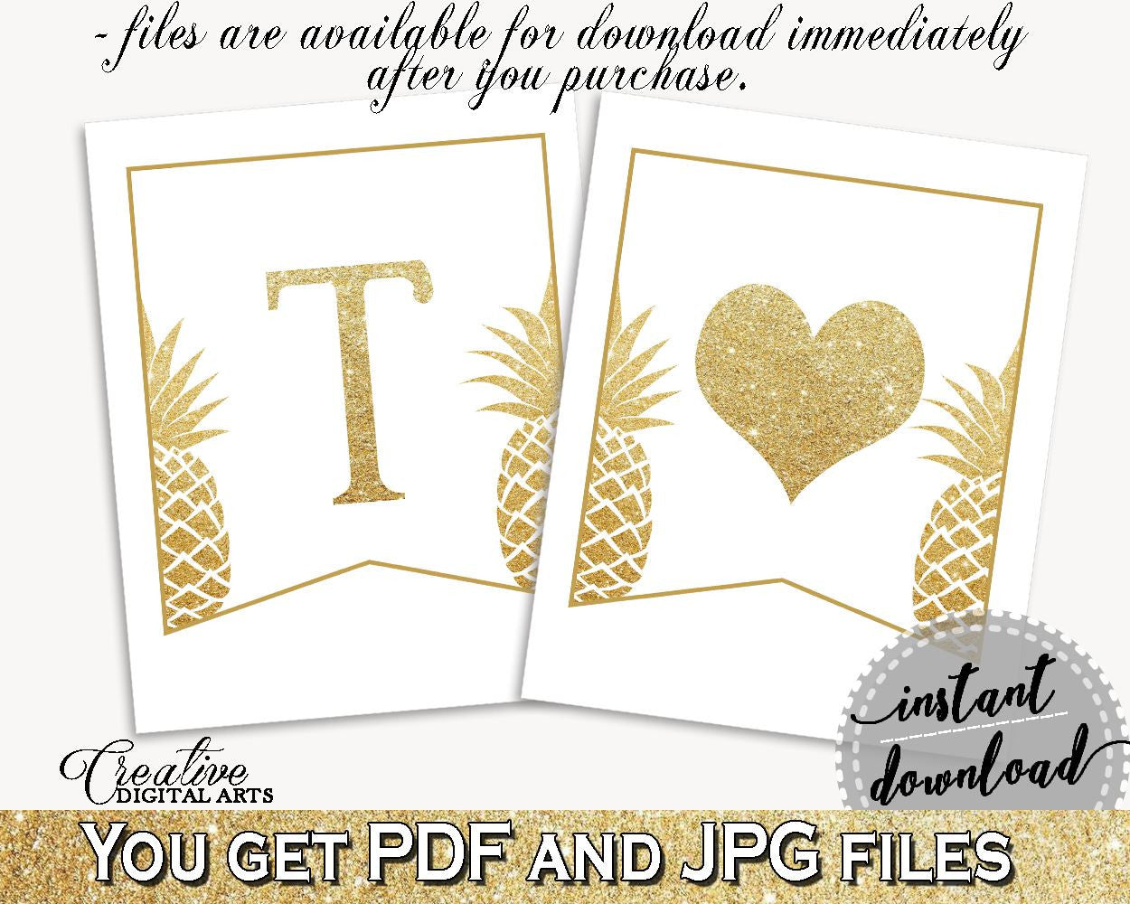 Banner Bridal Shower Banner Pineapple Bridal Shower Banner Bridal Shower Pineapple Banner Gold White party organizing, party plan 86GZU - Digital Product