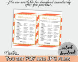 WHAT'S In YOUR PURSE baby shower game with glitter gold and orange strips theme printable, digital Jpg Pdf, instant download - bs003