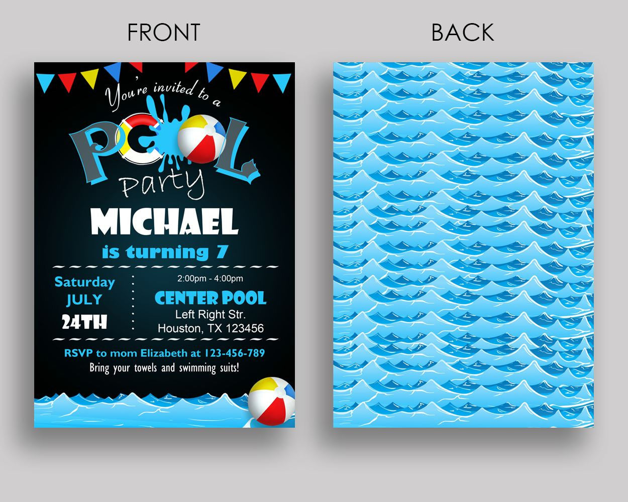 Pool Birthday Invitation Pool Birthday Party Invitation Pool Birthday Party Pool Invitation Boy Girl self editable, kids invite Q10JO - Digital Product