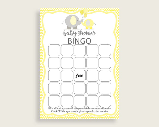 Empty Bingo Baby Shower Empty Bingo Yellow Baby Shower Empty Bingo Baby Shower Elephant Empty Bingo Yellow Gray party decorations baby W6ZPZ