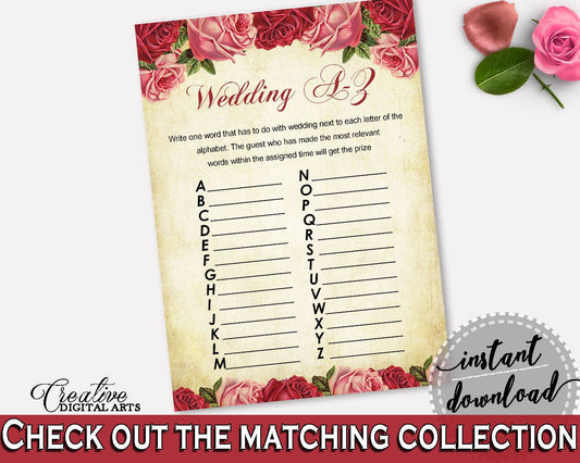 Wedding Game Bridal Shower Wedding Game Vintage Bridal Shower Wedding Game Bridal Shower Vintage Wedding Game Red Pink party décor XBJK2 - Digital Product