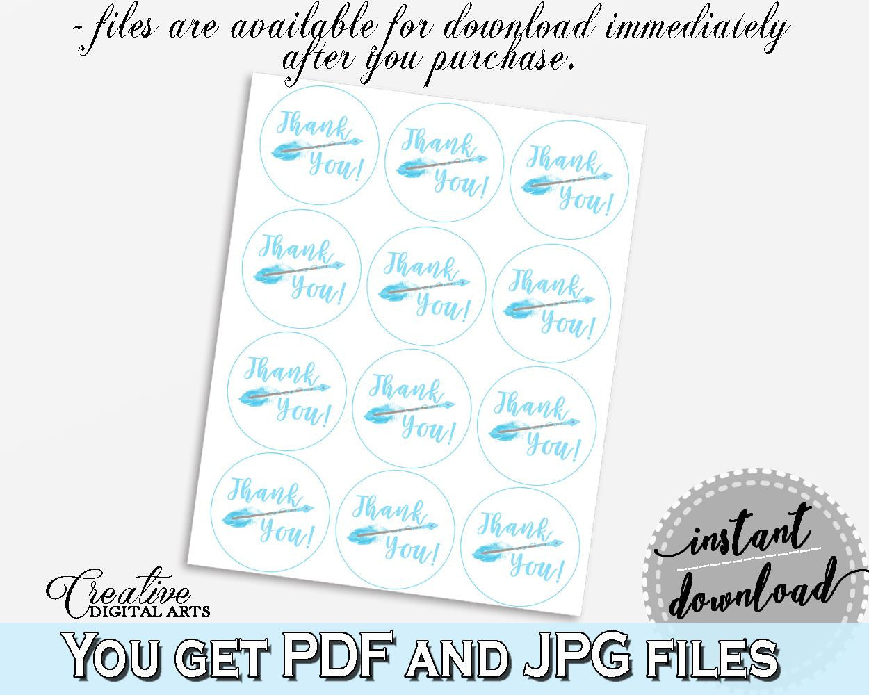 Round Tags Baby Shower Round Tags Aztec Baby Shower Round Tags Blue White Baby Shower Aztec Round Tags - QAQ18 - Digital Product