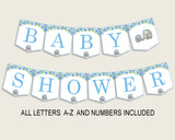Elephant Blue Baby Shower Banner All Letters, Birthday Party Banner Printable A-Z, Blue Gray Banner Decoration Letters Boy, Mammoth ebl01