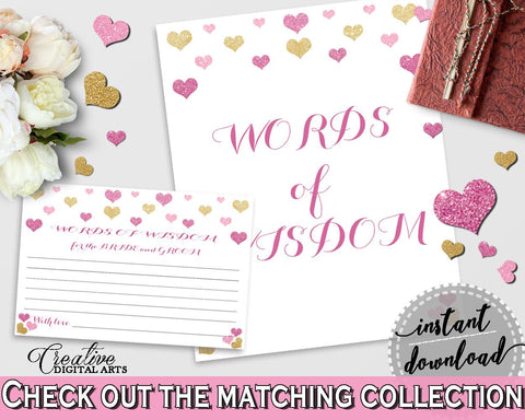 Words Of Wisdom For The Bride And Groom in Glitter Hearts Bridal Shower Gold And Pink Theme, cards and sign,  modern bridal shower,  - WEE0X - Digital Product