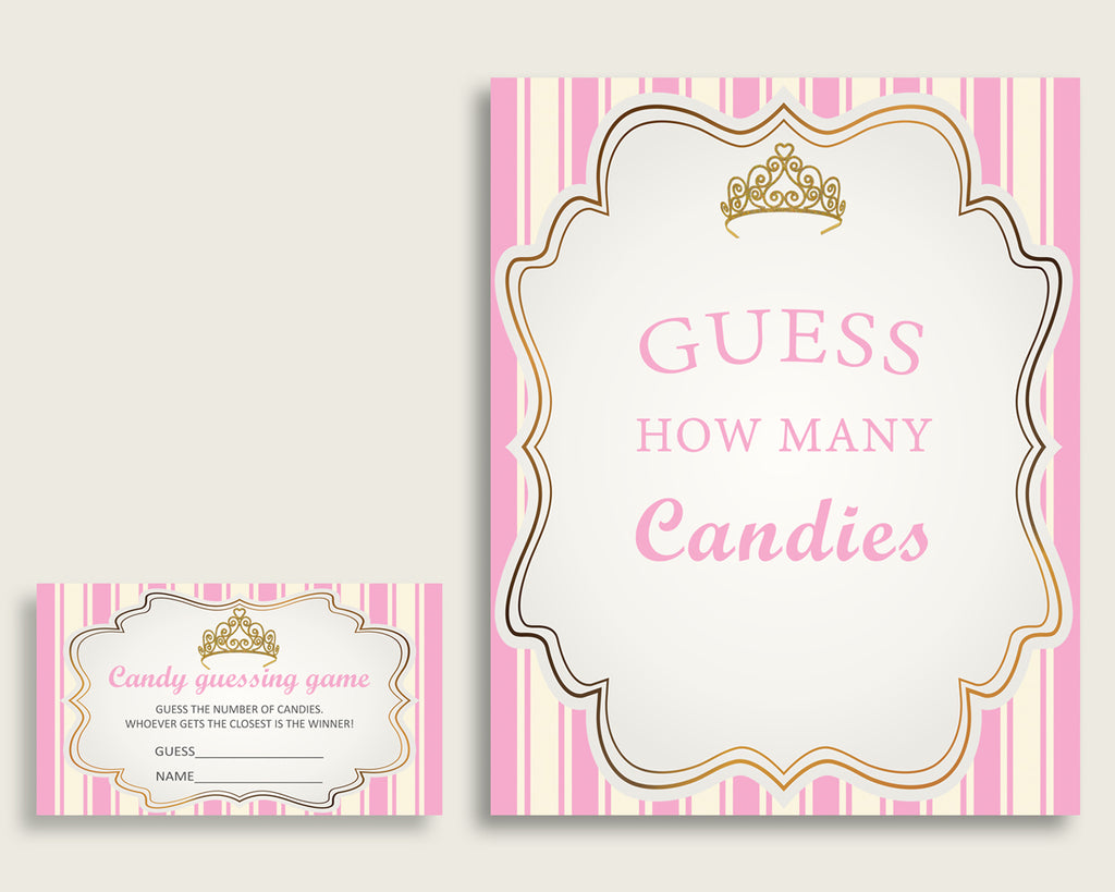 Pink Gold Candy Guessing Game, Royal Princess Baby Shower Girl Sign And Cards, Guess How Many Candies, Candy Jar Game, Jelly Beans rp002