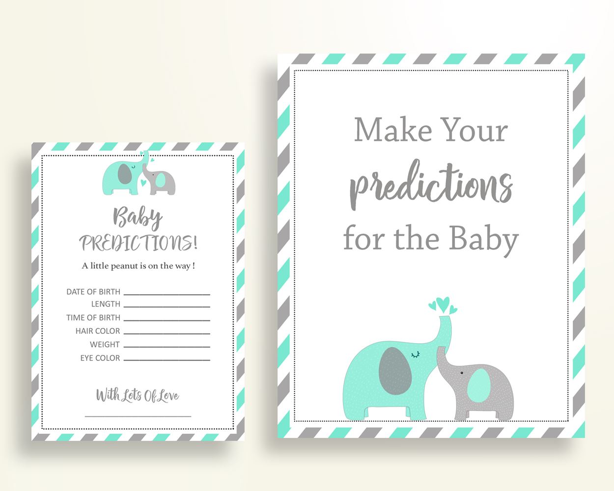 Baby Predictions Baby Shower Baby Predictions Turquoise Baby Shower Baby Predictions Baby Shower Elephant Baby Predictions Green Gray 5DMNH - Digital Product