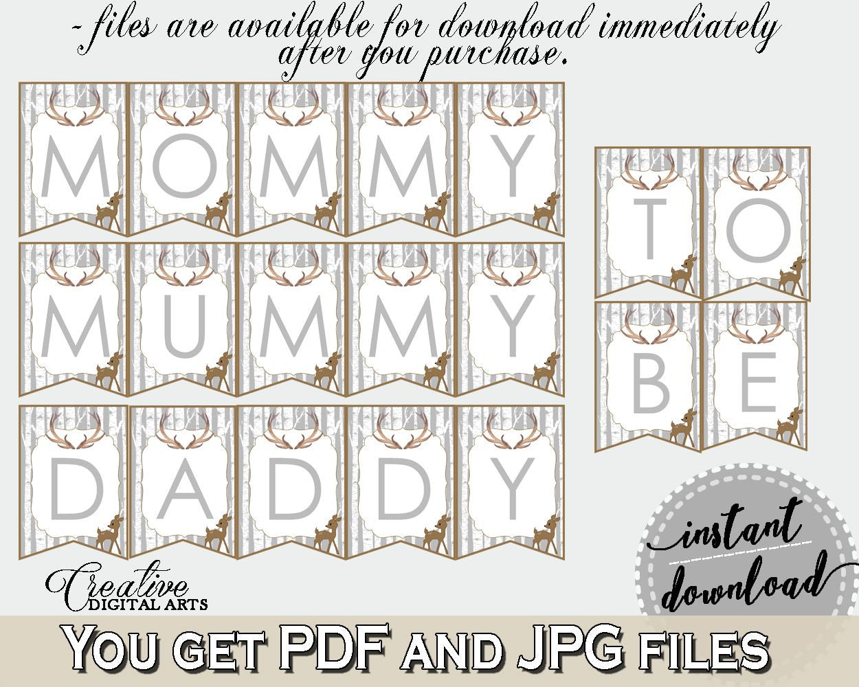 Chair Banner Baby Shower Chair Banner Deer Baby Shower Chair Banner Baby Shower Deer Chair Banner Gray Brown party ideas - Z20R3 - Digital Product