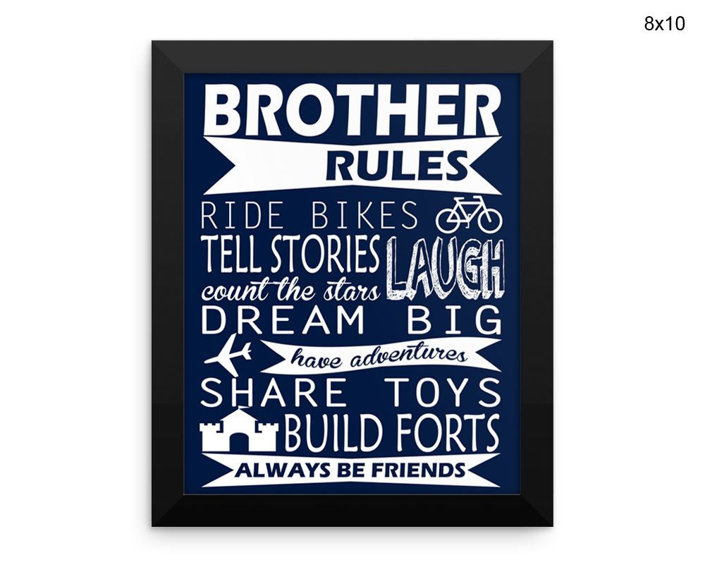 Brother Rules Print, Beautiful Wall Art with Frame and Canvas options available Kids Decor