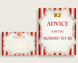 Prince Advice For Mommy To Be Cards & Sign, Printable Baby Shower Red Gold Advice For New Parents, Instant Download, Crown Cute Theme 92EDX