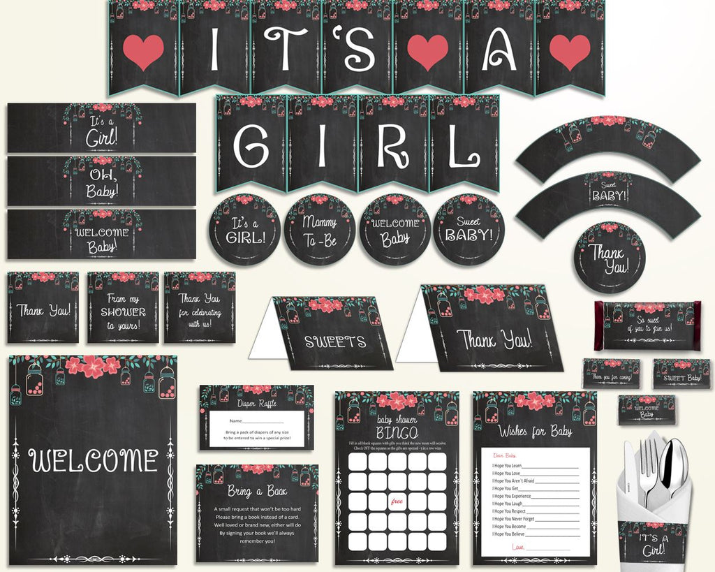 Decorations Baby Shower Decorations Chalkboard Baby Shower Decorations Baby Shower Chalkboard Decorations Black Pink party stuff party NIHJ1 - Digital Product