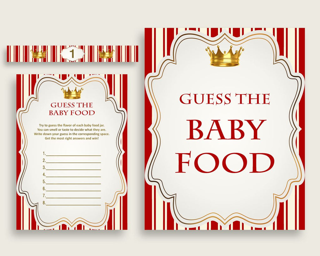 Red Gold Prince Guess The Baby Food Game Printable, Boy Baby Shower Food Guessing Game Activity, Instant Download, Little Prince 92EDX