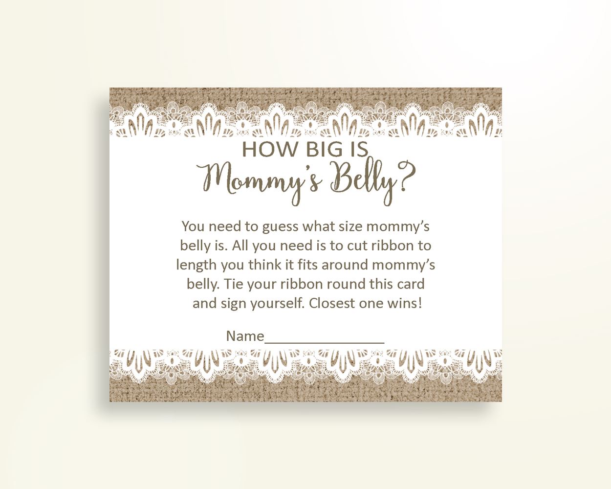 Mommy's Belly Baby Shower Mommy's Belly Burlap Lace Baby Shower Mommy's Belly Baby Shower Burlap Lace Mommy's Belly Brown White W1A9S - Digital Product