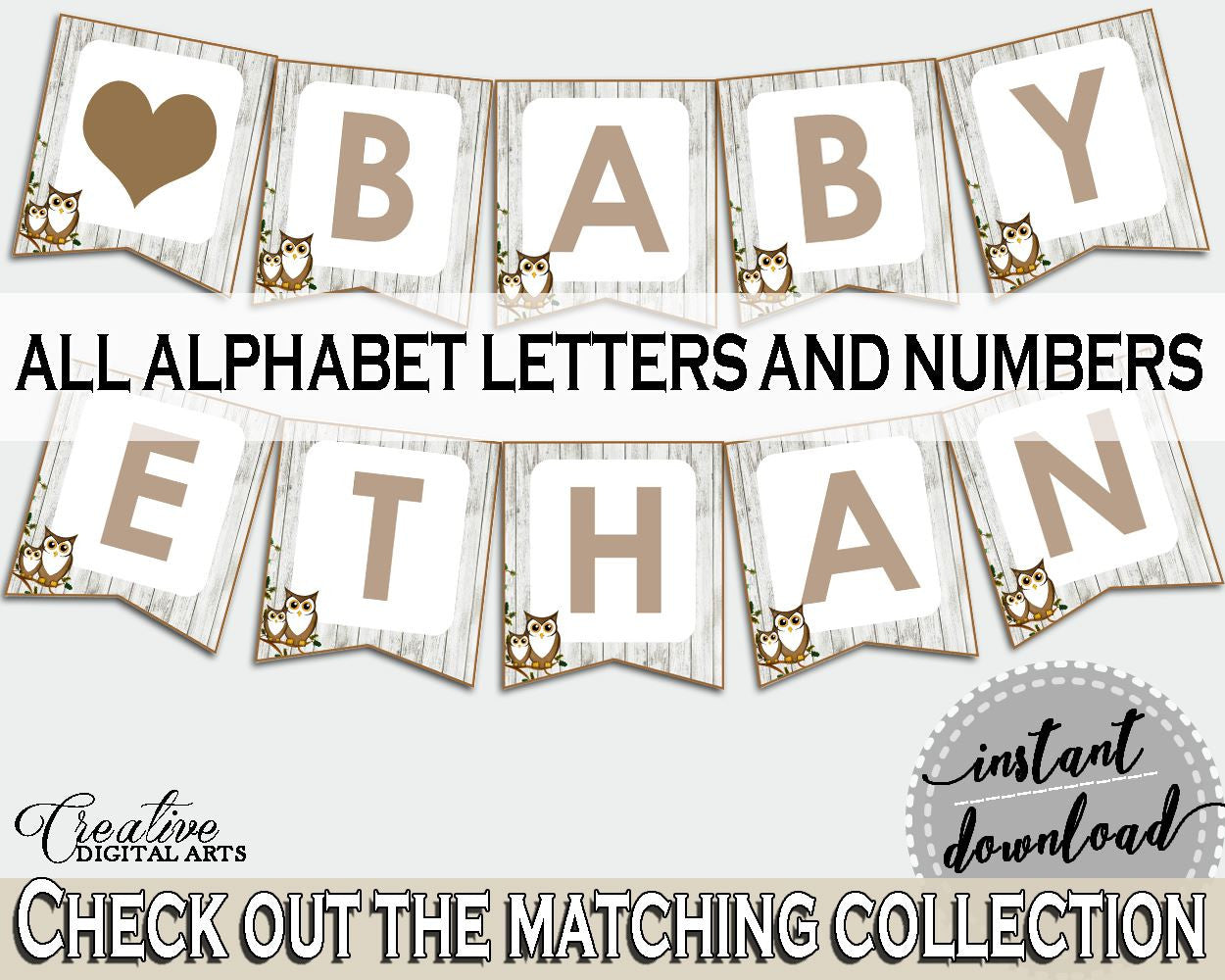 Banner Baby Shower Banner Owl Baby Shower Banner Baby Shower Owl Banner Gray Brown instant download, pdf jpg, printables - 9PUAC - Digital Product