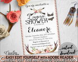 Antlers Flowers Bohemian Bridal Shower Lingerie Shower Invitation Editable in Gray and Pink, lingerie invite, prints, party décor - MVR4R - Digital Product