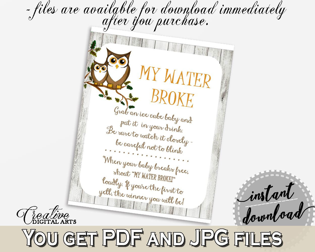 My Water Broke Baby Shower My Water Broke Owl Baby Shower My Water Broke Baby Shower Owl My Water Broke Gray Brown - 9PUAC - Digital Product