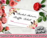 Pink And Red Bohemian Flowers Bridal Shower Theme: Raffle Ticket - empty ticket, floral boho, digital print, prints, party supplies - 06D7T - Digital Product