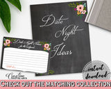 Black And Pink Chalkboard Flowers Bridal Shower Theme: Date Night Ideas - date night suggest, chalkboard bridal, pdf jpg, printables - RBZRX - Digital Product