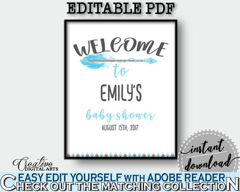Welcome Sign Baby Shower Welcome Sign Aztec Baby Shower Welcome Sign Blue White Baby Shower Aztec Welcome Sign - QAQ18 - Digital Product