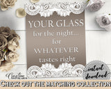 Your Glass For The Night Sign in Traditional Lace Bridal Shower Brown And Silver Theme, wedding signage, party plan, party stuff - Z2DRE - Digital Product