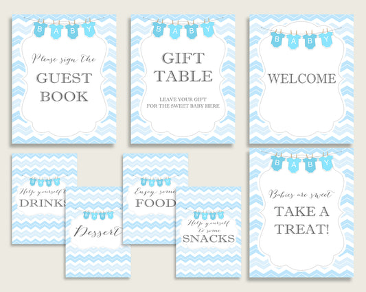 Chevron Baby Shower Boy Table Signs Printable, Blue White Party Table Decor, Favors, Food, Drink, Treat, Guest Book, Instant Download, cbl01