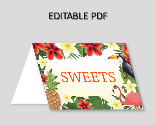 Food Tent Tropical Editable Food Tent Tropical Buffet Cards Green Yellow Place Cards Boy Girl 8LFM8