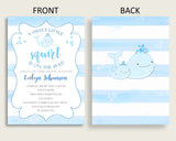 Whale Baby Shower Invitations Printable, Digital Or Printed Invitation Baby Shower Boy, Editable Invitation Blue White Nautical Sea wbl01