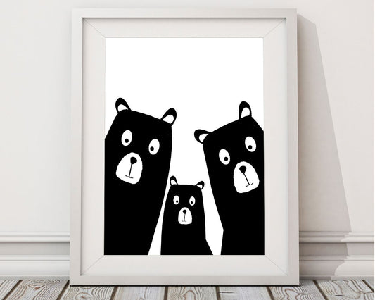 Bear Family, large print, woodland, nursery art, bear poster, Printable Wall Art, warming present, office gift, Art Prints, Minimalist Print - Digital Download