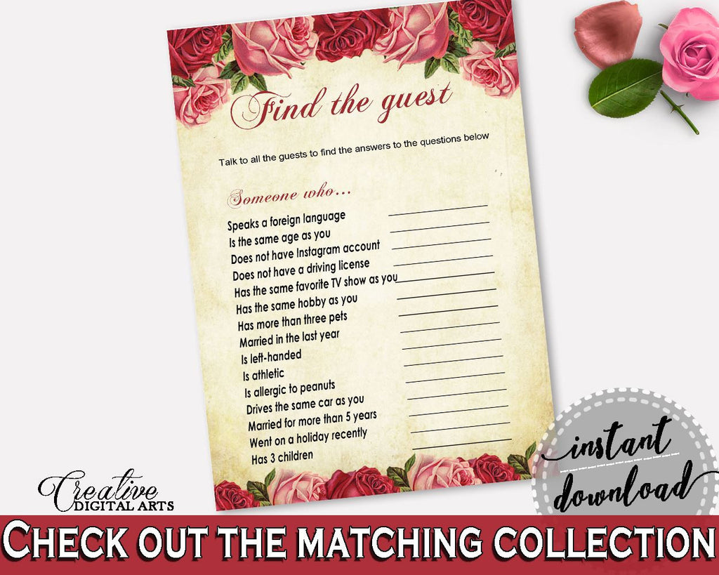 Find The Guest Bridal Shower Find The Guest Vintage Bridal Shower Find The Guest Bridal Shower Vintage Find The Guest Red Pink XBJK2 - Digital Product