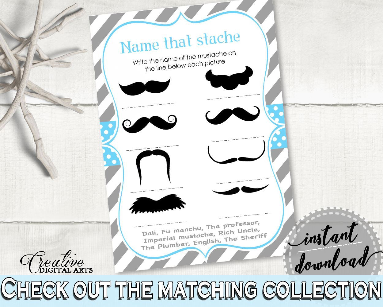 Name That Stache, Baby Shower Name That Stache, Mustache Baby Shower Name That Stache, Baby Shower Mustache Name That Stache Blue 9P2QW - Digital Product