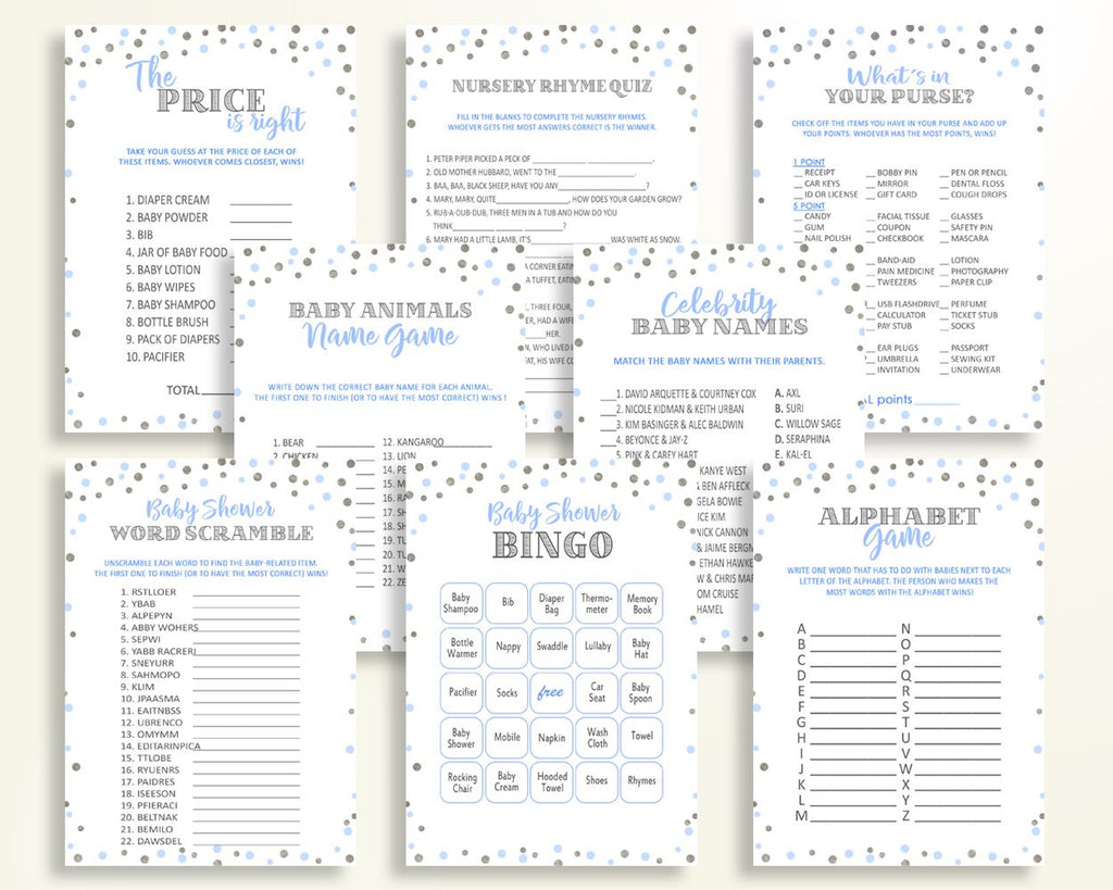 Games Baby Shower Games Blue And Silver Baby Shower Games Blue Silver Baby Shower Blue And Silver Games baby shower idea prints party OV5UG - Digital Product