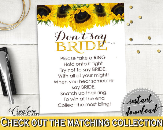 Don't Say Bride Bridal Shower Don't Say Bride Sunflower Bridal Shower Don't Say Bride Bridal Shower Sunflower Don't Say Bride Yellow SSNP1 - Digital Product