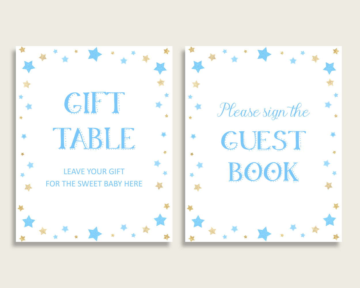 Stars Baby Shower Boy Table Signs Printable, Blue Gold Party Table Decor, Favors, Food, Drink, Treat, Guest Book, Instant Download, bsr01